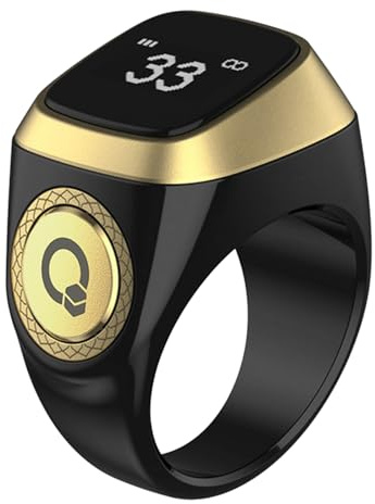 OUD Bukhoor Smart Tasbih Zikr Ring, 20 mm muslimischer digitaler Azan-Wecker, Tasbih-Zähler, intelligenter Ring (schwarz)