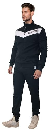Juventus F.C., Pigiama Tuta Casa in Felpa Garzata, Felpa Con Zip, Pantalone, Nero Bianco, Adulto, Ragazzo, Invernale, Taglia M, Prodotto Ufficiale
