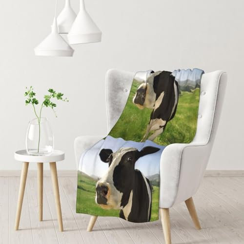 Decke, warme Flanelldecke/Decke, Bettüberwurf für Sofa, Büro, 102 x 76 cm,Kühe auf der Weide
