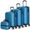 NUMADA - Gepäck-Set und Kulturbeutel 4 Stück Blau, groß 75cm, mittel 63cm, klein 53cm, ABS, starr, widerstandsfähig, 4 Doppelräder, leicht, seitliches Kombinationsschloss