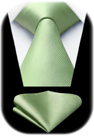 Enlision Krawatte Salbeigrün Herren Hochzeit Krawatte mit Einstecktuch Set Elegant Einfarbige Schlips Seidenkrawatte und Taschentuch Business Party