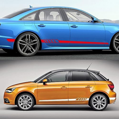 Coche Pegatinas de Rayas para Audi A3 8P 8V A4 B8 B6 A6 C6 C5 A1 A2 A7 A8 Q2 Q3 Q5 Q7,Lateral De Puerta De Coche Rayas Largas Película De Vinilo Pegatinas Decoración,C-Red