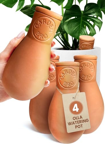 Ollas Lot de 4 grands pots d'arrosage en terre cuite avec système d'arrosage automatique pour 1 semaine Facile à remplir – Globes d'arrosage pour plantes d'intérieur et d'extérieur [4 pièces,