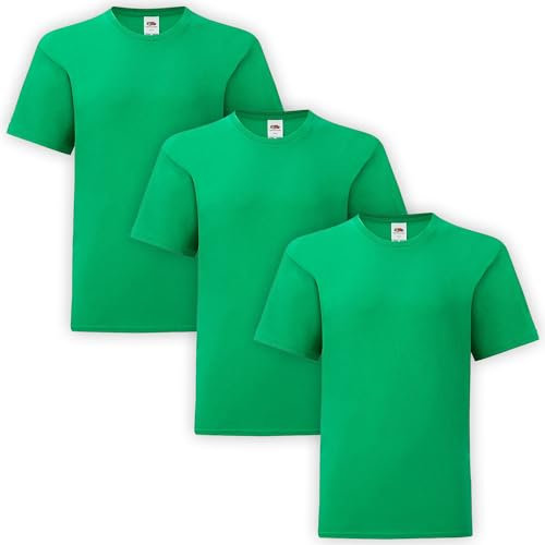 HiFEN® Kids Crew Neck Short Sleeve T Shirts Cotton Rich Plain Classic Fit Valueweight Casual Top 3 to 15 Years 3 Pack Kelly Green