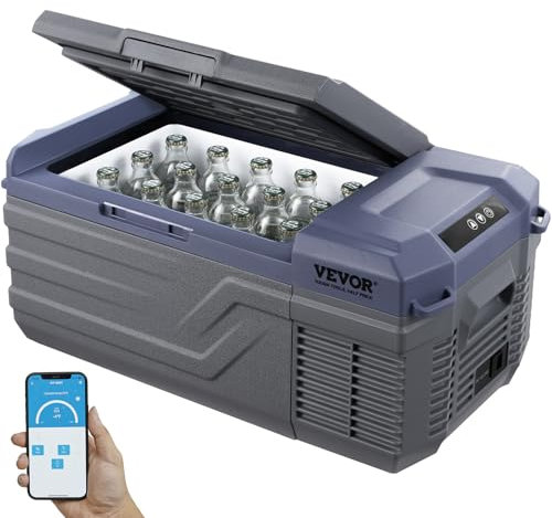 VEVOR Frigorifero per Auto, Congelatore Portatile Zona Singola 15 L 12 Volt, Gamma Regolabile da -20~20 ℃, Dispositivo di Raffreddamento a Compressore 12/24 V CC e 100-240 V CA per Campeggio Camper