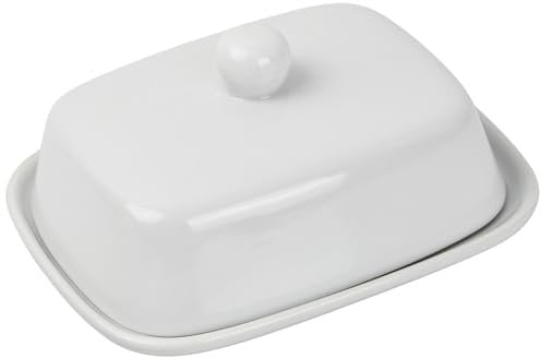 Pagezol Butter Dish with Lid, Ceramic Butter Dish, Cheese Dish, Small Covered Butter Container with Handle, Butter Storage Holder, White Butter Tray for Countertop Fridge Farmhouse, 16.2 x 13 x 8 CM