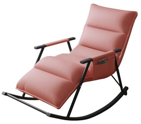 GAONUDAN Freizeit-Sofa-Schaukelstuhl, Schaukelstuhl mit hoher Rückenlehne, Schaukelstuhl aus Leder, Sessel aus der Mitte des Jahrhunderts für das Wohnzimmer, einzelne Seitentasche (Farbe: Pink)