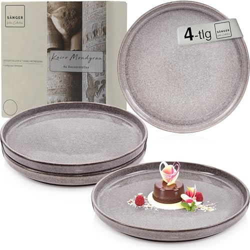 Sänger Kairo Mondgrau |Dessertteller 4 teilig, Steingut Frühstücksteller 4 Personen, Kuchenteller kleine Teller spülmaschinenfest mikrowellenfest, Steingut Geschirr Dunkelgrau | VALUE COLLECTION