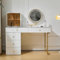 Tocador con espejo y 5 cajones, moderno color blanco, mesa de maquillaje, mesa de maquillaje con tablero de cristal y armario de cristal, sin taburete, 120 x 45 x 115 cm