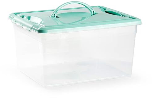 Acan Tradineur - Caja de Almacenamiento transparente - Plástico - Contenedor para almacenar juguetes, Libros, ropa, mantas - N.º 9-12 Litros - 18 x 34 x 27 cm - Tapa Color Pastel Aleatorio