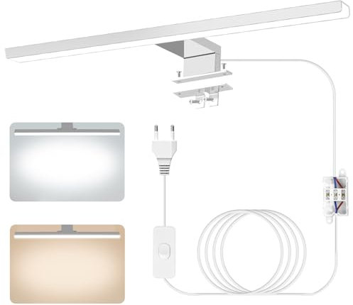 Zaxiva Lampe Miroir Salle de Bain Moderne à LED, 4000K 6000K Température Bicolore, 40cm 12W IP44 Applique Murale Salle Bain en Aluminium avec Interrupteur Câblage, Applique Maquillage Eclairage