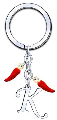 YUANSI Porte-clés Initial A-Z, Pendentif Décoratif Piment, Cadeau pour Femme Homme, Anniversaire Noël (K)