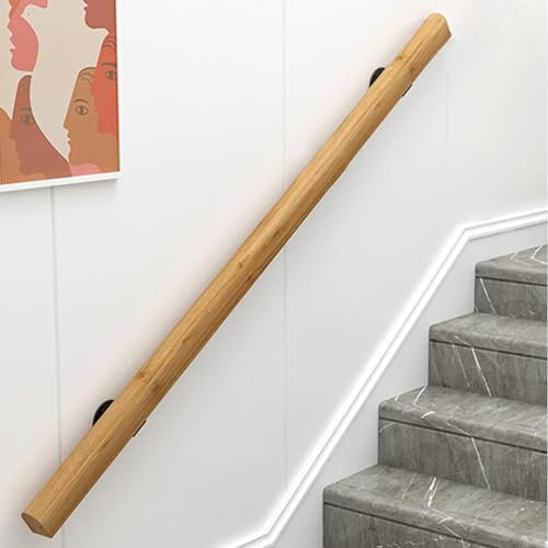 Generisch Handlauf aus Naturholz für Innentreppen, rutschfestes, wandmontiertes Treppengeländer mit schwarzer Halterung, ideal für Villen, Balkone, Flure und Wohnungen, Größe 1 Fuß/30 cm
