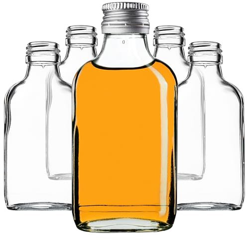 KADAX Fiaschetta da 100 ml, 100 pezzi, piccole bottiglie di vetro con tappo a vite, flaconcini, bottiglie vuote da riempire, mini bottiglie di liquore, grappa (argento)
