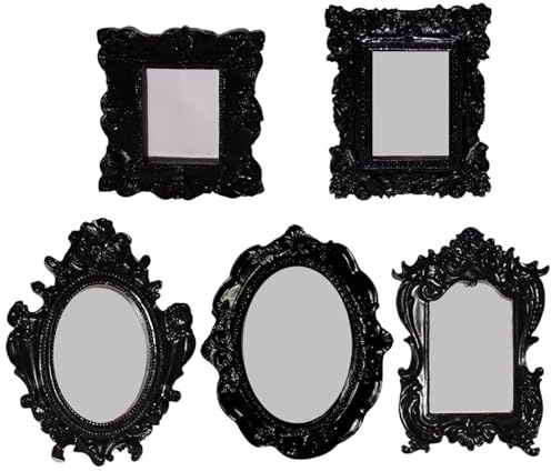 5pcs Dekorative Bilderrahmen, ovales, quadratisches und rechteckiges Fotorahmen, 5 Größe Schwarzer Vintage -Bilderrahmen, Gothic -Harz -Bilderrahmen für Zuhause, Hotel, Party, Bar, Bilderrahmen