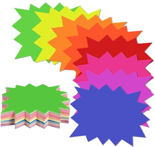 FACATH 80Pcs Fluorescent Star Sale Signs, 8 Colors Starburst Retail Price Tags Labels, Neon Display Sign Cards, Paper Sale Discount Label for Retail Store Shop Grocery Supermarket Party Favors