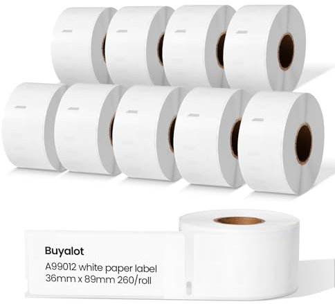 Buyalot 10 Rollen Kompatibel mit Dymo 99012 Etiketten (36x89mm), S0722400, für LabelWriter 450/4XL/400/Twin Turbo/Duo, 260/ Rolle