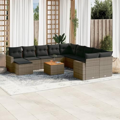 Brokky 12-TLG. Garten-Sofagarnitur mit Kissen Garden Sofas TerrassenmöBel Lounge GartenmöBel Set Terrassen MöBel Grau Poly Rattan