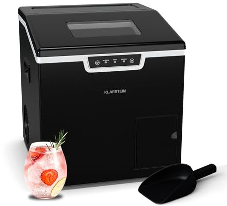 Klarstein Eiswürfelmaschine Icefestival Cube – 20 kg/24 h Eiswürfelbereiter, 400 W, Eiswürfel & Geriebenes Eis, 1,9-Liter-Vorratsfach, Automatische Reinigung, Schwarz