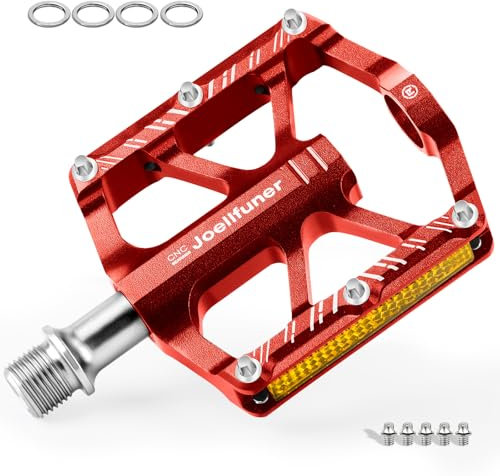 Joellfuner Fahrradpedale, MTB Pedale mit 3 Abgedichtete Lager 9/16 Zoll Spindel Mountainbike Pedale mit Reflektierenden Streifen für Mountainbike, MTB, Rennrad (Rot)