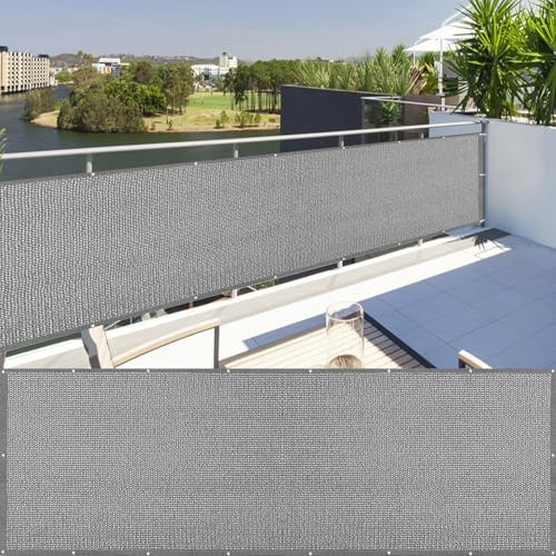 LIUNADM Balkon Sichtschutz Wetterfest 95 x 180 cm Uv-Schutz Windschutz Sonnenschutz Balkonverkleidung Balkonabdeckung Balkonbespannung mit Ösen, Kabelbinder Sichtschutz für Balkon Terrasse, Hellgrau