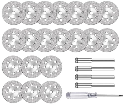Wjelet 20 Stück Diamant Trennscheiben 22 mm für Elektrowerkzeuge Zubehör Mini dremel trennscheibe dremel trennscheibe metall mit 4 Stück 3-mm-Aufnahmen, für Stein, Glas, Fliesen und Holz