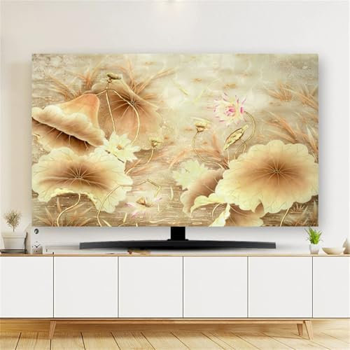 Hixingo TV Abdeckung Staubschutzhülle, 3D Lotusblume Muster Schutzhülle Fernseher 32-80 Zoll TV Schutzhülle Fernsehabdeckung Fernseh Abdeckung Abdeckhaube für Fernseher (Lotusblatt,58-60inch)