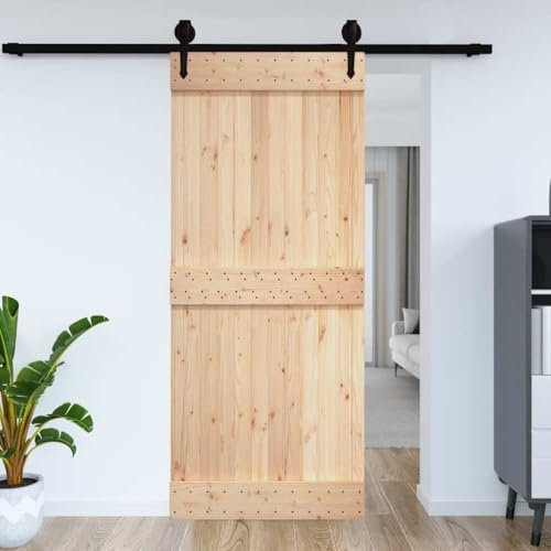 Puerta de madera maciza Narvik 70x210 cm de pino sin tratar - Puerta interior natural para salas de estar rústicas, duradera y respetuosa con el medio ambiente