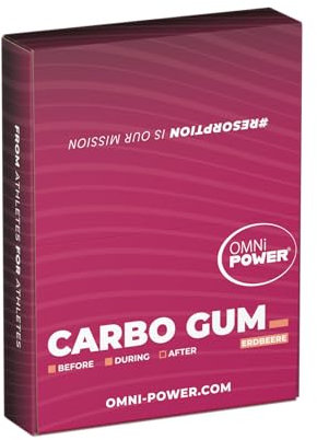 OMNi POWER Carbo Gum Erdbeere | Riegel statt Gel | Der schnelle und einfache Energielieferant | 12 x 30 g Gel