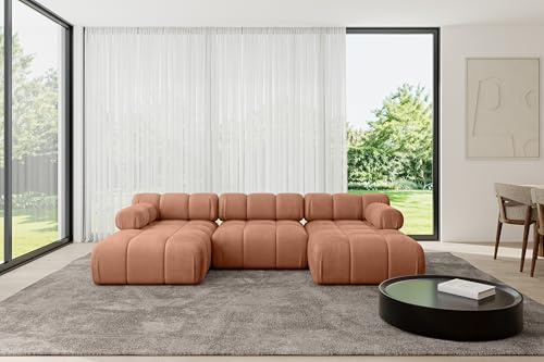 ALTDECOR Modulares Sofa Ecksofa in U-Form Corner modular Sofa Eckcouch Couch Wohnlandschaft Cauchsofa Polstersofa Tesso-U1-285x160x70 cm Apricot