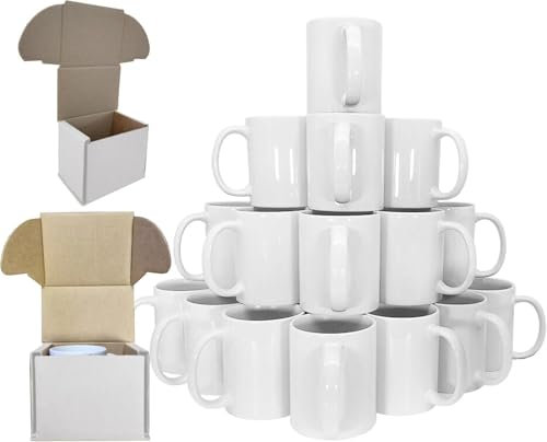 EKAM Sublimation Mugs 11oz Blank Plain White Large Handle Coffee Mug with Gift Boxes, Sublimation Blanks Dishwasher Safe White Ceramic Tea Mugs - AAA Grade White Mug (6)