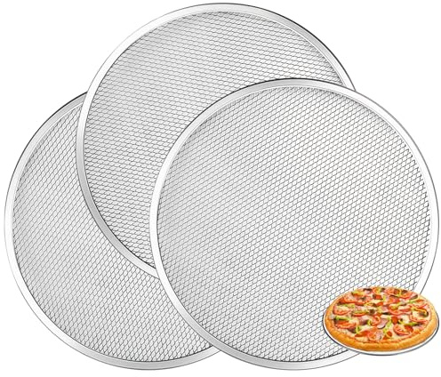 COONE 3 Pack Aluminum Alloy Mesh Pizza Trays, Durable Non - Stick Dough Trays for Oven - Baked Pizzas, Ideal Pizza Accessories (12 Inch/30.5 cm, Silver)