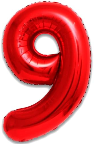 Luftballon 9. Geburtstag Zahl 9 Rot XXL Riesen Folienballon 100cm Geburtstagsdeko Ballon Zahl Deko zum Geburtstag. Fliegt mit Helium.