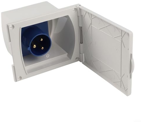Besttoolifes Prise d'alimentation externe pour camping-car, IP44 16 A 220 V-250 V avec couvercle pour caravanes, camping-cars, remorques, noir et blanc (blanc)