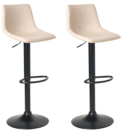 Beliani Set of 2 Height Adjustable with Footstool Swivel Barstool Modern Upholstered Faux Leather Light Beige Lebrija