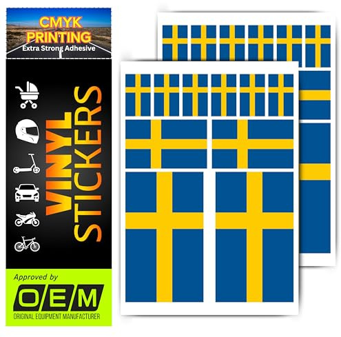 Motorrad Aufkleber Wetterfeste Vinyl Sticker Roller Scooter Helm Auto Roller Tank UV-Beständig Selbstklebend Hochwertige Dekoration Fahrzeuge KFZ (Sweden Flagge, Set-20)