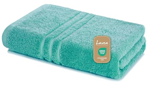 Lavea® Badetuch 100x150 cm - Türkis | 100% Baumwolle, Großes Duschtuch, saugstark, weich und hautfreundlich, Frottierserie Elena, waschbar und strapazierfähig