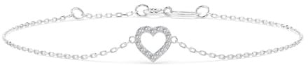 EDELIND Herz Armband mit 13 Diamanten 0.07 ct - Goldarmband Damen 585 Weißgold Ankerkette, Armkette Länge 17 cm - Klassisches Armkettchen als Geschenk