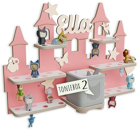 Holzura Toniebox 2 Regal Schloss – Wandregal zur Tonie Aufbewahrung, Kinderregal für Toniebox 2 & Tonie Figuren, Wandregal Musikbox Kinderzimmer