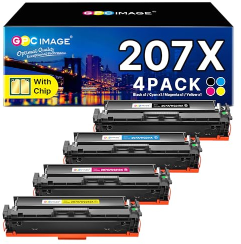 GPC IMAGE 207X mit Chip MFP M283fdw Toner Kompatibel für HP 207X 207A Multipack für HP Color LaserJet Pro MFP M283fdw Toner Schwarz M282nw M255dw M283fdn W2210A W2210X W2211X W2212X W2213X (4er-Pack)