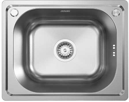 ANW HOME Fregadero Cocina Acero Inoxidable 50x40 cm, Fregadero de 1 Seno sobre Encimera, Acabado Antirrayas, Grosor 1 mm, con Sifón