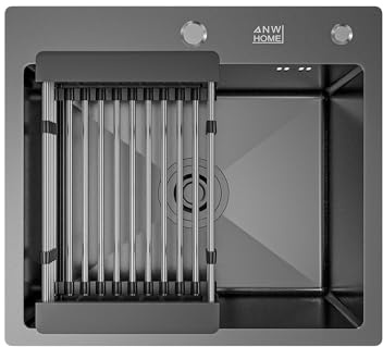 ANW HOME Evier Cuisine 1 Bac 50x45 cm, Graphite PVD
