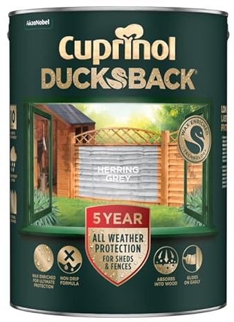 Herring Grey Ducksback Shed and Fence Treatment 5L | Exterior Wood Paint and Protector | Wax Enriched Weatherproof Finish for Sheds Fences and Garden Timber
