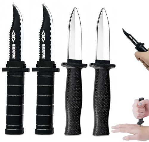 AJNZAU 4 Pièces Faux Couteau, Design Réaliste Léger Et Portable, Couteau À Lame Rétractable Pour Farces, Magie, Halloween (Plastique)