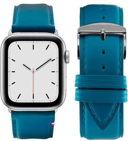 Eternel - Cinturino compatibile con Apple Watch Aquarelle turchese 42/44/45/49 mm adattatori alluminio argento/galassia - Pelle di vacchetta fatta in Francia - Compatibile con tutti gli Apple Watch