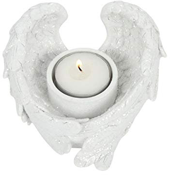 Stunning White Resin Glitter Angel Wing Candle Holder - 5.5cm x 11cm (1 Pc.) - Premium Decoration, Unique Design & Eye-Catching Gift - Perfect for Christmas