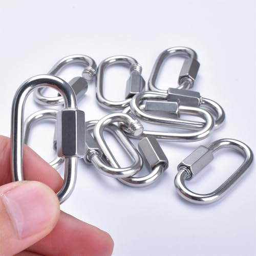 Alele D-förmiger Verschlusskarabiner M4 Edelstahl, Schnellverbindung, Kettenverbinder, Schlüsselanhänger, Ringschnalle, 10 Stück (M4-D-Form, 10 Stück)