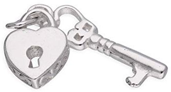 jewellerybox Small Sterling Silver Heart Padlock Key Charm