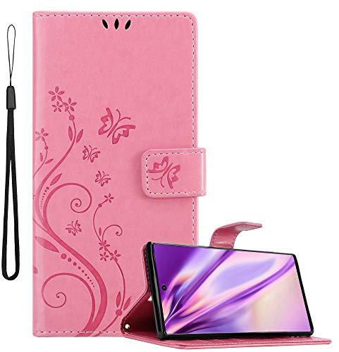 Cadorabo Hülle kompatibel mit Samsung Galaxy Note 10 Plus Blumen Design aus Kunst Leder Flip Klappbare Magnetische [Standfunktion] [Kartenfächern] Cover Hülle für Galaxy Note 10 Plus Tasche in Rosa