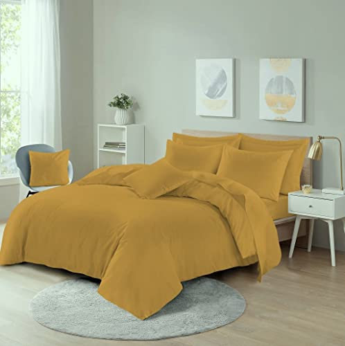 HOMES-LINEN Easy Care Poly-cotton Plain Dyed Duvet Cover Set (Mustard, Double)